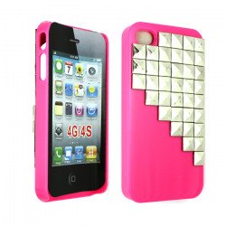 iPhone 4 4S 3D Pyramid Studs Case (Silver - Pink)